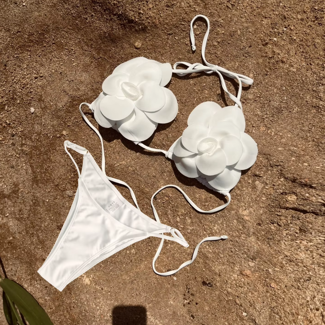 "White Mirage" Flower Bikini Set