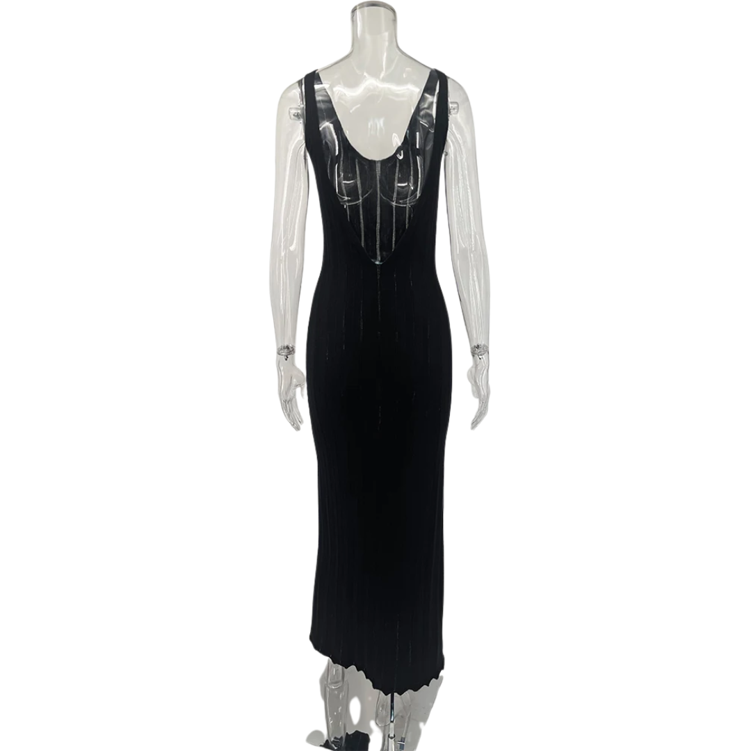 Rückenfreies Strick-Maxikleid "Luxury Black"