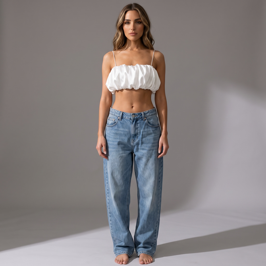 „White Aura“ - Damen Cropped Top mit gerafftem Design