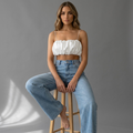 „White Aura“ - Damen Cropped Top mit gerafftem Design