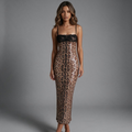 „Leopard Allure“ Elegantes Leo-Maxikleid mit Spitzendetail