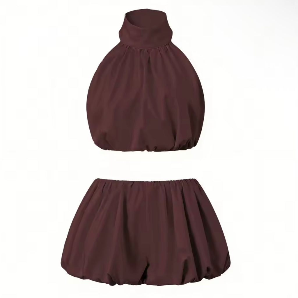 "Brown Amor" – Neckholder-Set mit Ballon-Shorts