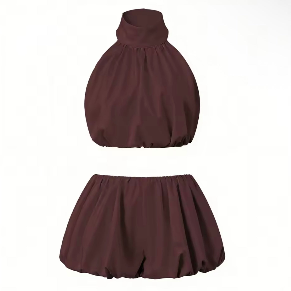 "Brown Amor" – Neckholder-Set mit Ballon-Shorts