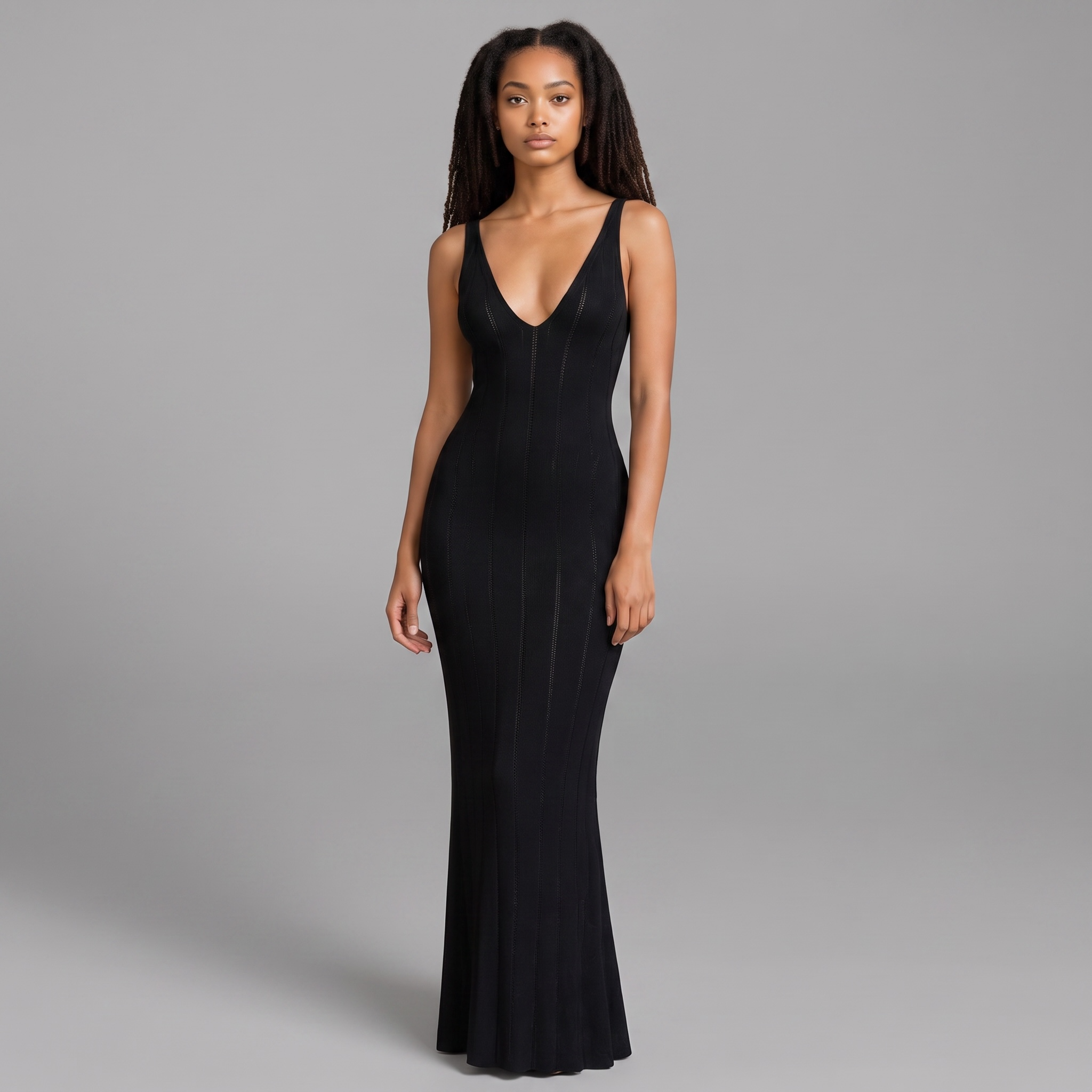 Rückenfreies Strick-Maxikleid "Luxury Black"