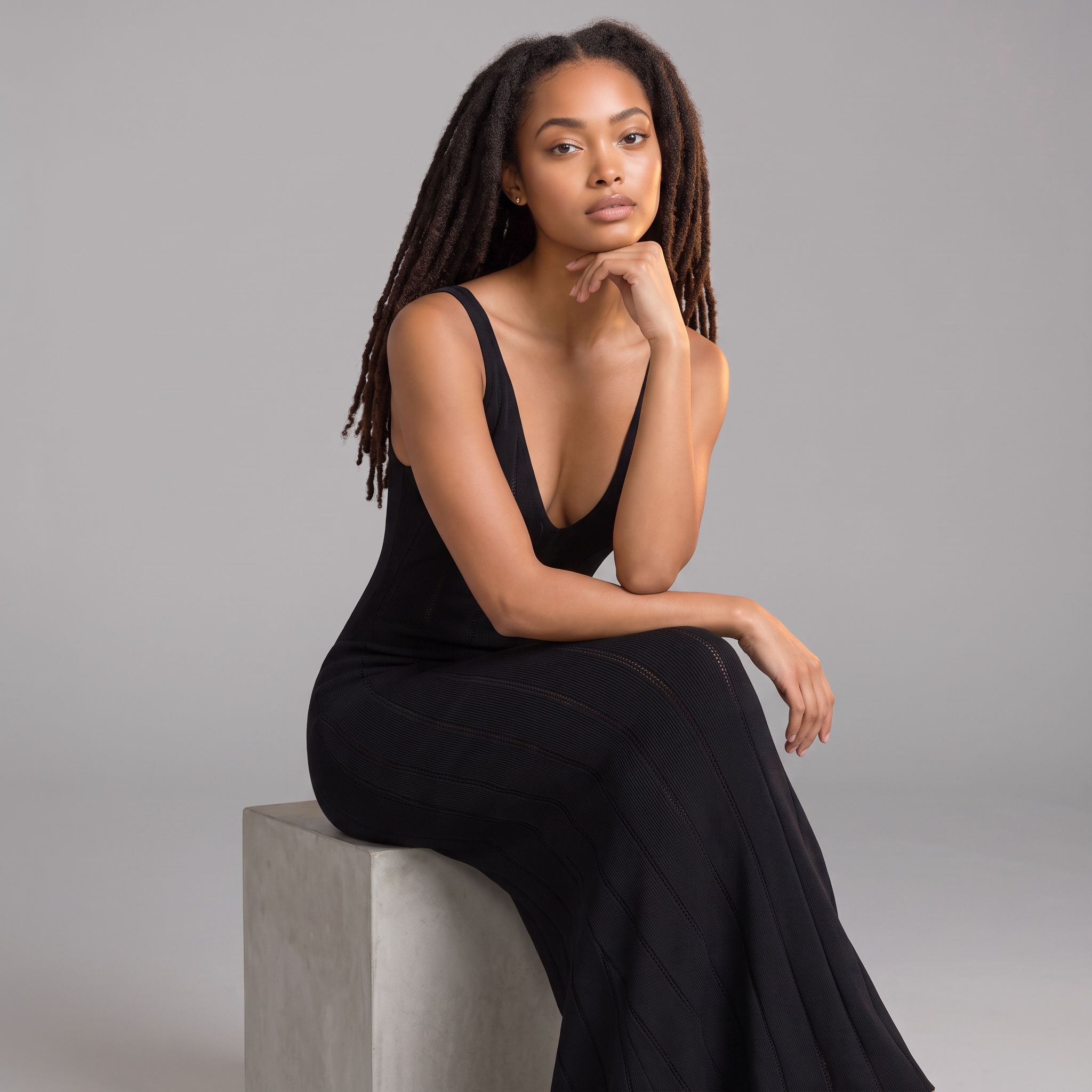 Rückenfreies Strick-Maxikleid "Luxury Black"