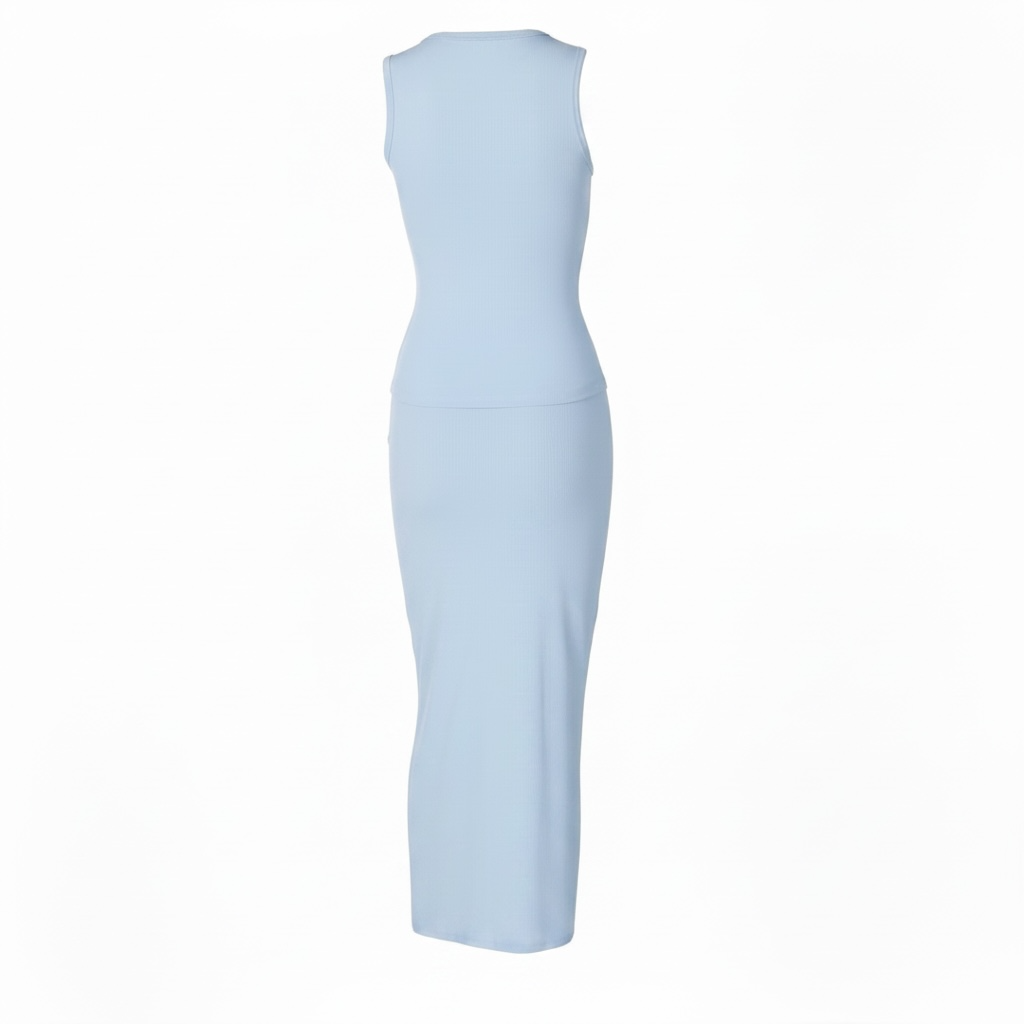 girlzhood Cold Flame zweiteiliges Set in Babyblau aus geripptem Strick mit ärmellosem Top und figurbetontem Maxirock