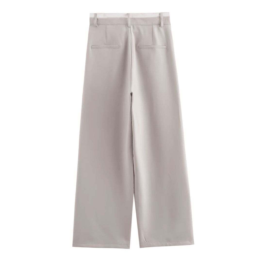 girlzhood Chic Power Anzughose in Beige mit High-Waist-Schnitt und weitem Bein, Rückansicht