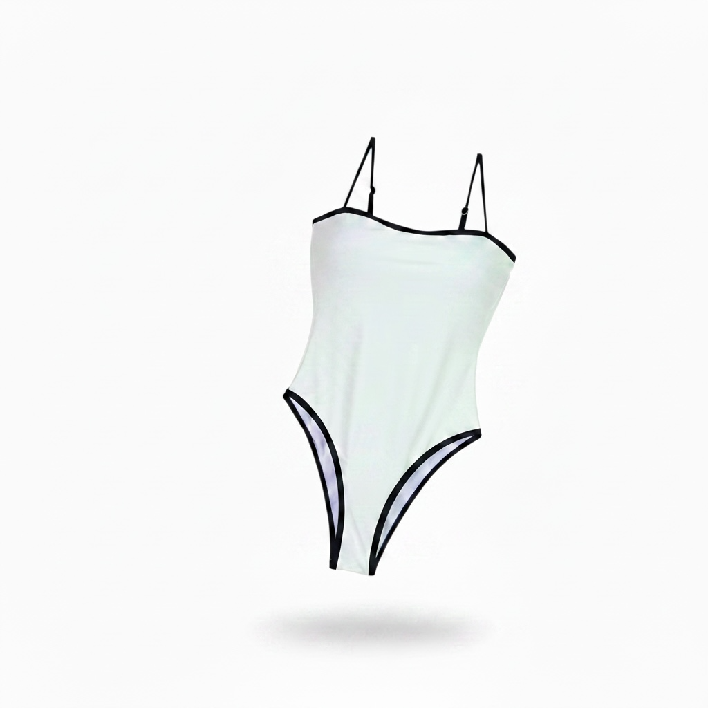 girlzhood Bodysuit Crimora in Ivory mit schwarzen Kontrastkanten und schmalen Trägern für einen eleganten Look