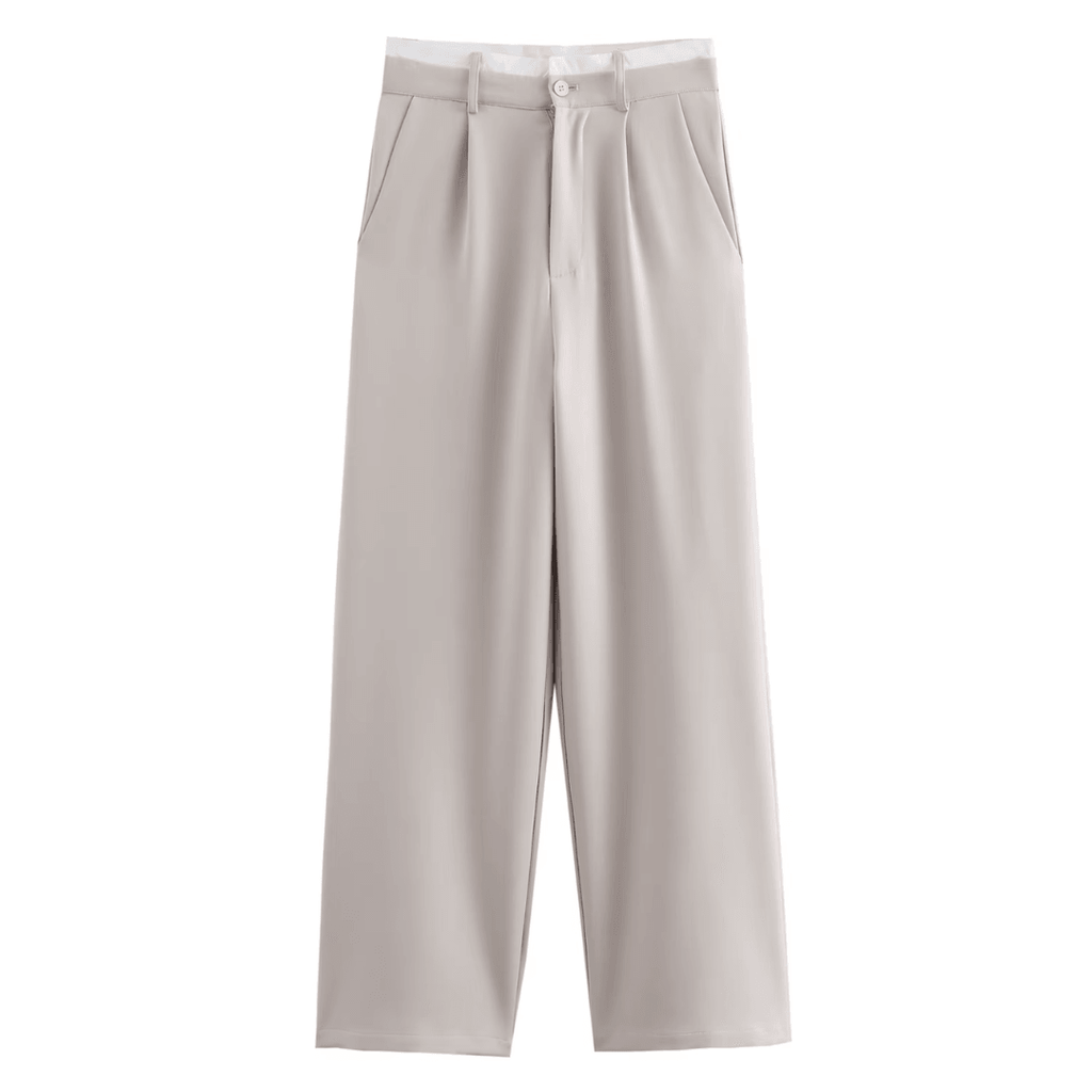 girlzhood Chic Power Anzughose in Beige mit High-Waist-Schnitt und weitem Bein für einen eleganten Business-Look