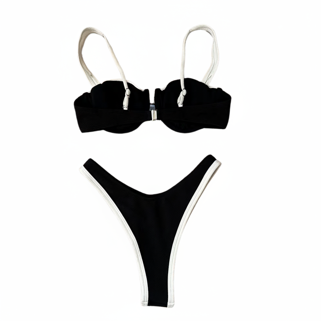 girlzhood Cocaine Waves Bikini in Schwarz und Crème mit Bügel-Top und hoch geschnittenem Höschen in Glanzoptik