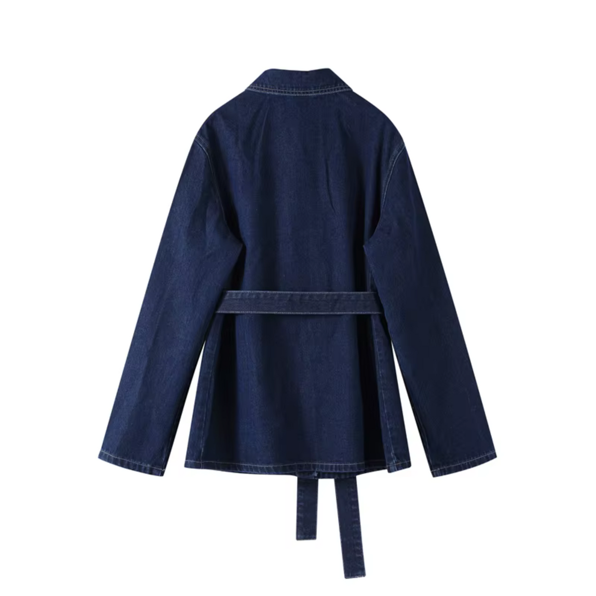 girlzhood Denvéra Oversized Jeansjacke in dunklem Indigo mit Taillengürtel aus Denim