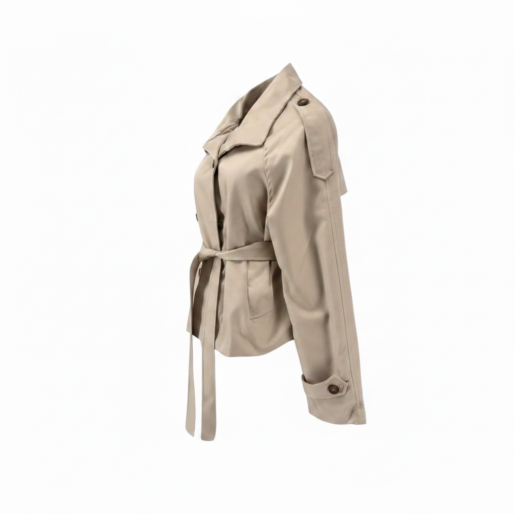 girlzhood Empire Luxe kurze Trenchjacke in Beige mit Oversized-Schnitt, Taillengürtel und markantem Reverskragen
