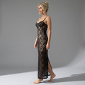 girlzhood Femme Fatality Maxikleid aus schwarzer floraler Spitze mit Spaghettiträgern und Beinschlitz