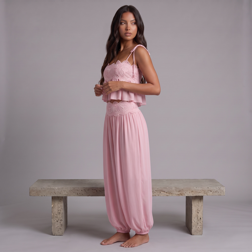 girlzhood Zweiteiler Lilac Muse in Flieder mit Spitzenoberteil und fließendem Maxirock für sommerliche Anlässe