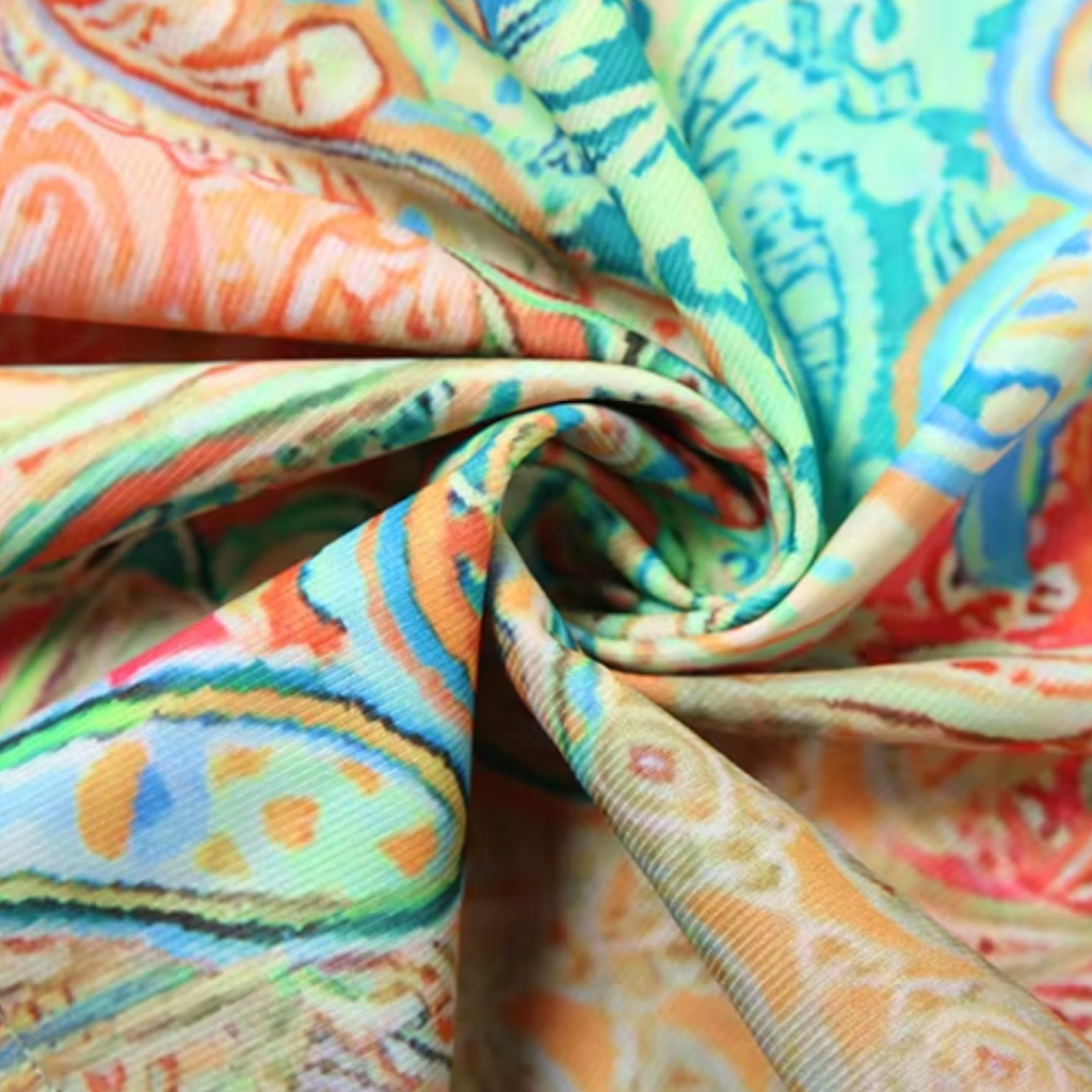 girlzhood Marbella Muse Maxikleid Stoff mit buntem Paisley-Muster in leuchtenden Sommerfarben