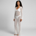 girlzhood Maxikleid Roselith in Weiß aus Häkelstrick mit Glockenärmeln als transparentes Beach-Cover-Up