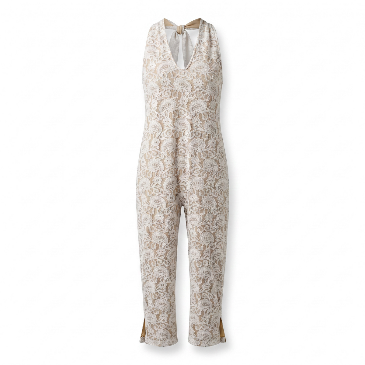 girlzhood Muse Heat Jumpsuit in Weiß aus luxuriöser Spitze mit Neckholder-Ausschnitt und elegantem Capri-Schnitt