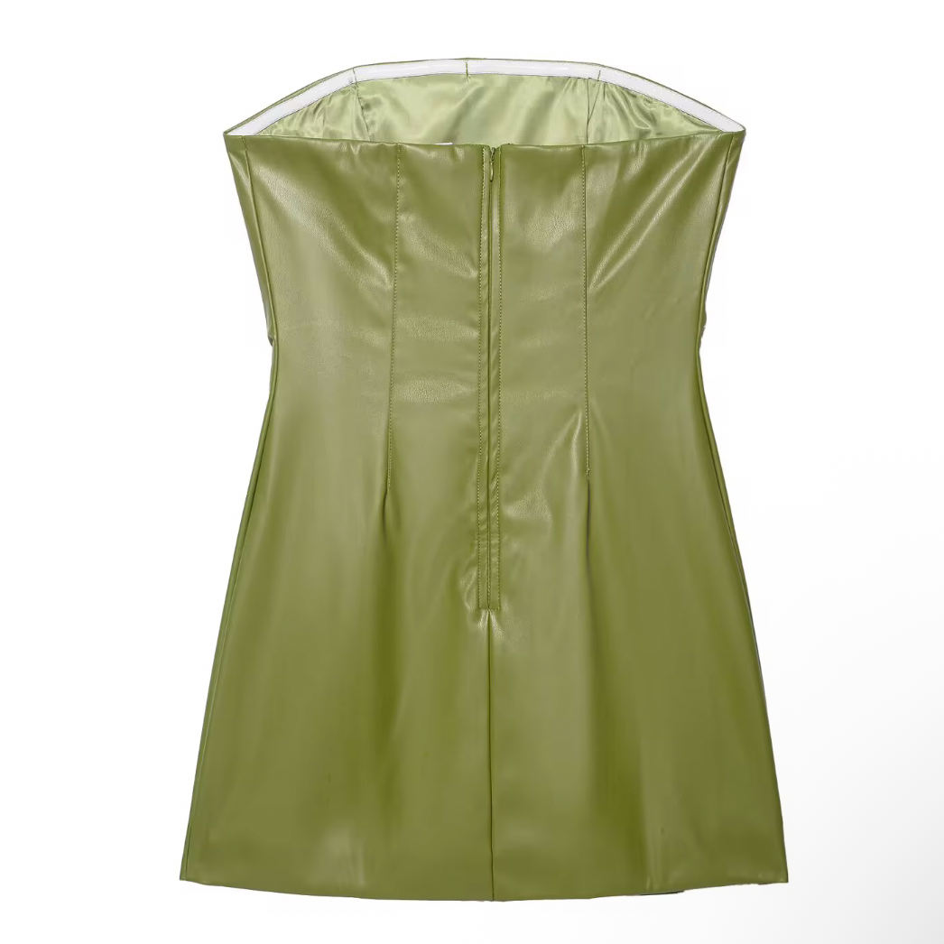 girlzhood olivgrünes trägerloses Minikleid aus glattem Kunstleder in figurbetonter Bodycon-Passform