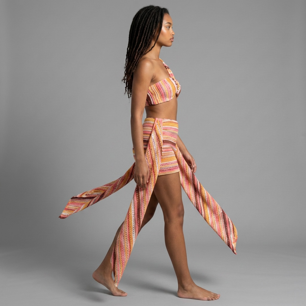 Model trägt das girlzhood Pink Paradise Luxe Set mit One-Shoulder-Top und Minirock mit fließenden Stoffbahnen in Rosé