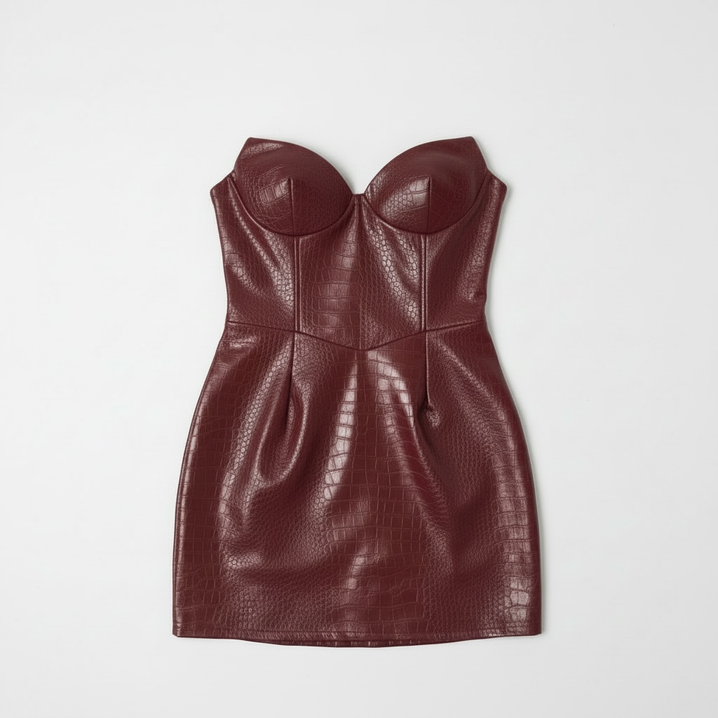 girlzhood trägerloses Minikleid in tiefem Rot mit Kroko-Struktur und figurbetontem Corsagen-Schnitt