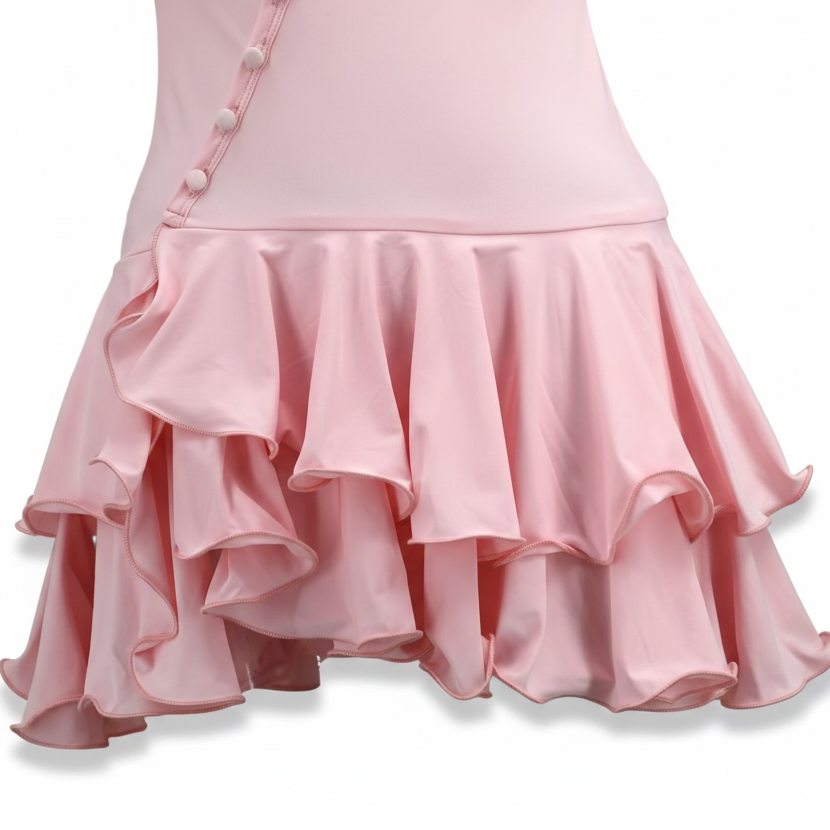 girlzhood Rüschenkleid Delarosa in zartem Rosa mit verspielten Volants und eleganter Knopfleiste