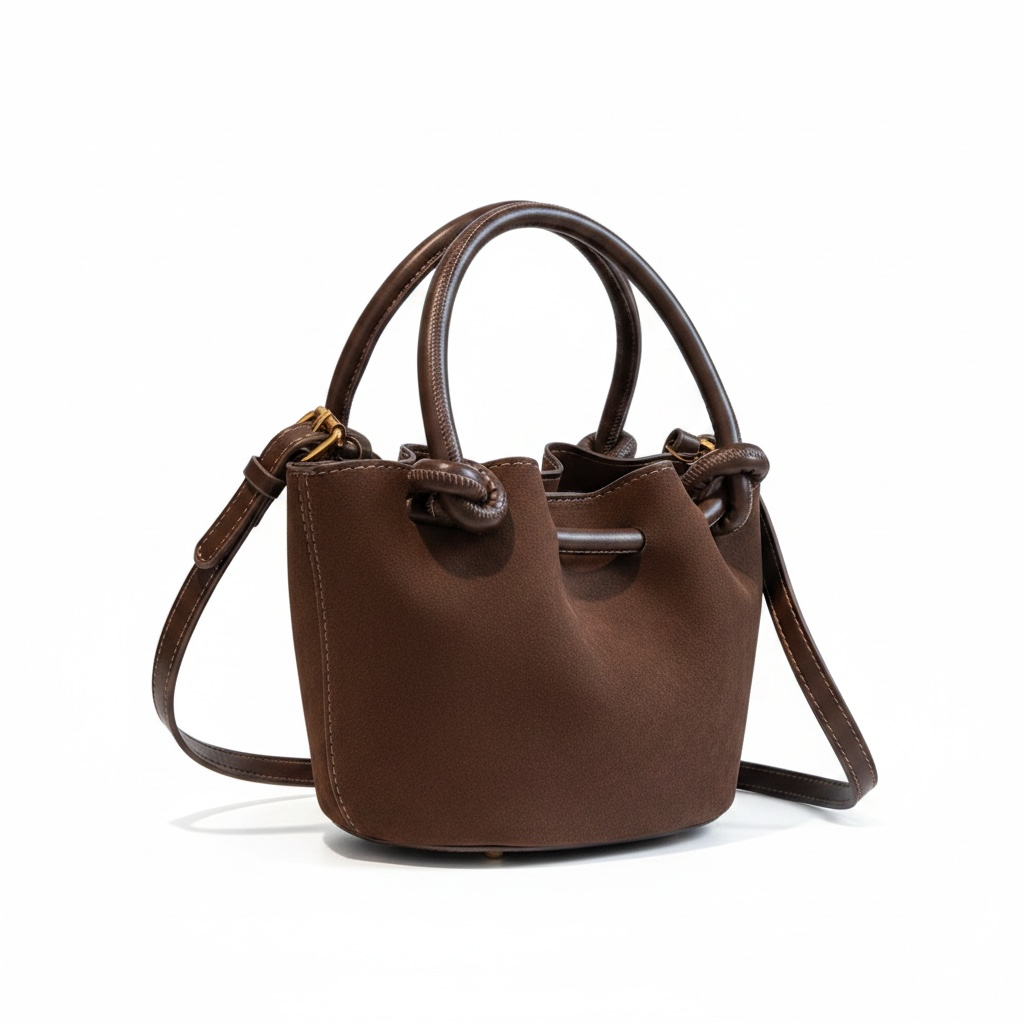 girlzhood Sienna Suede Handtasche in Dunkelbraun mit Knoten-Details und verstellbarem Schulterriemen