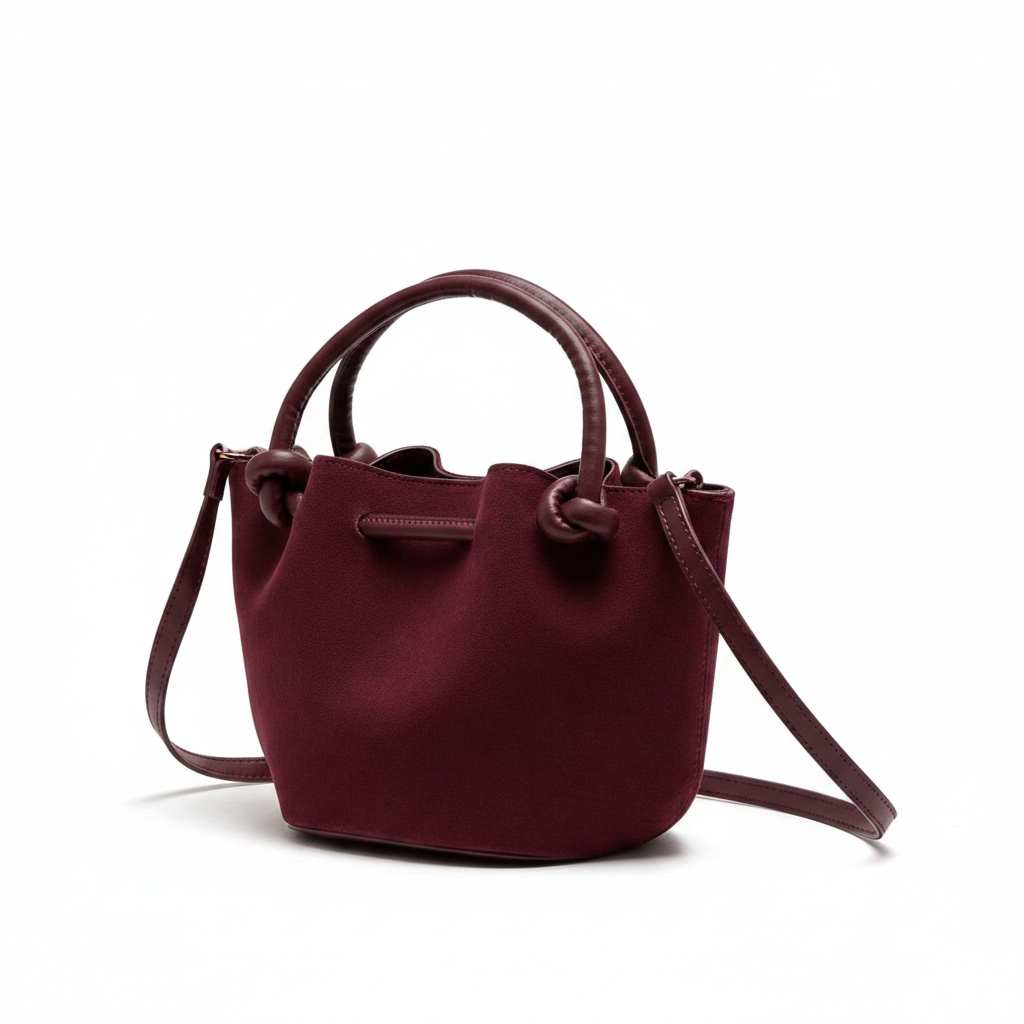 girlzhood Sienna Suede Handtasche in Dunkelrot mit Knoten-Details an den Henkeln und abnehmbarem Schulterriemen