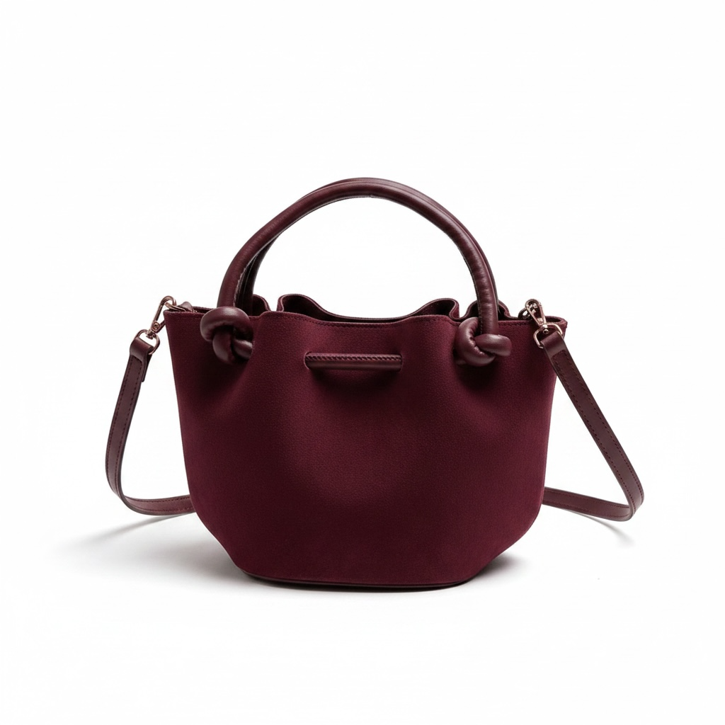 girlzhood Sienna Suede Handtasche in Dunkelrot mit Knoten-Details an den Henkeln und abnehmbarem Schulterriemen