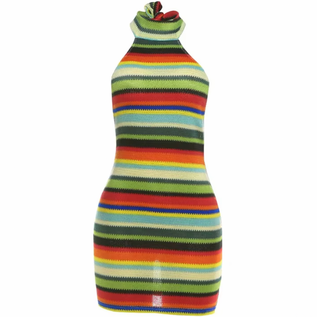 girlzhood Valencia Minikleid aus bunt gestreiftem Strick mit Neckholder-Ausschnitt und figurbetonter Bodycon-Passform