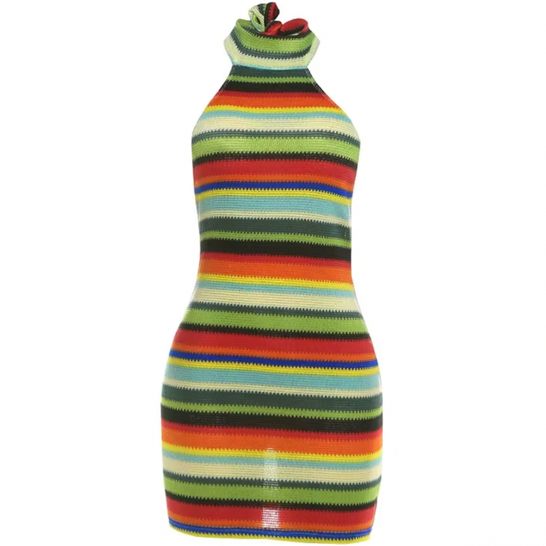 girlzhood Valencia Minikleid aus bunt gestreiftem Strick mit Neckholder-Ausschnitt und figurbetonter Bodycon-Passform