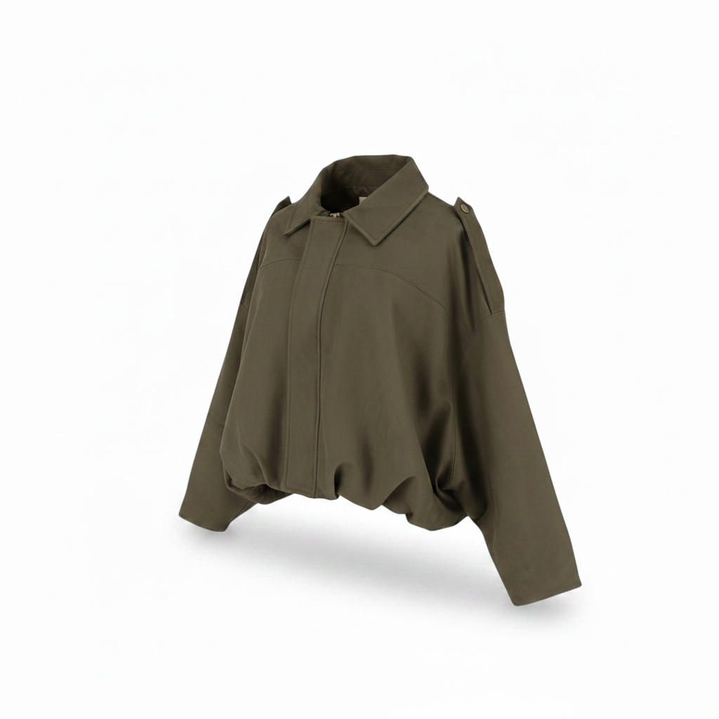girlzhood Valira Jacke in Army Green mit Oversized-Passform, Umlegekragen und markanten Schulterdetails