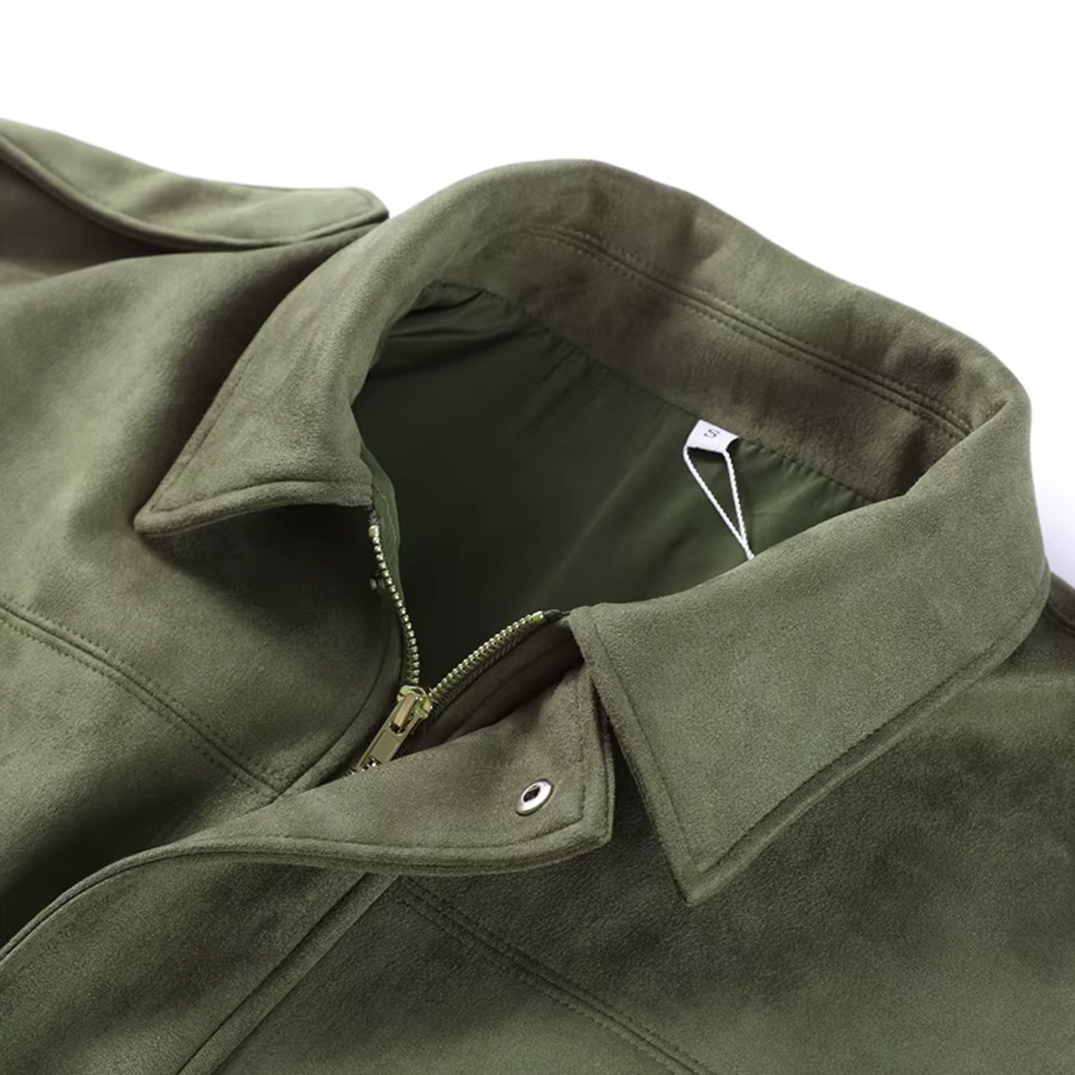 girlzhood Valira Jacke in Army Green aus samtigem Material mit Umlegekragen und Reißverschluss im Oversized-Stil