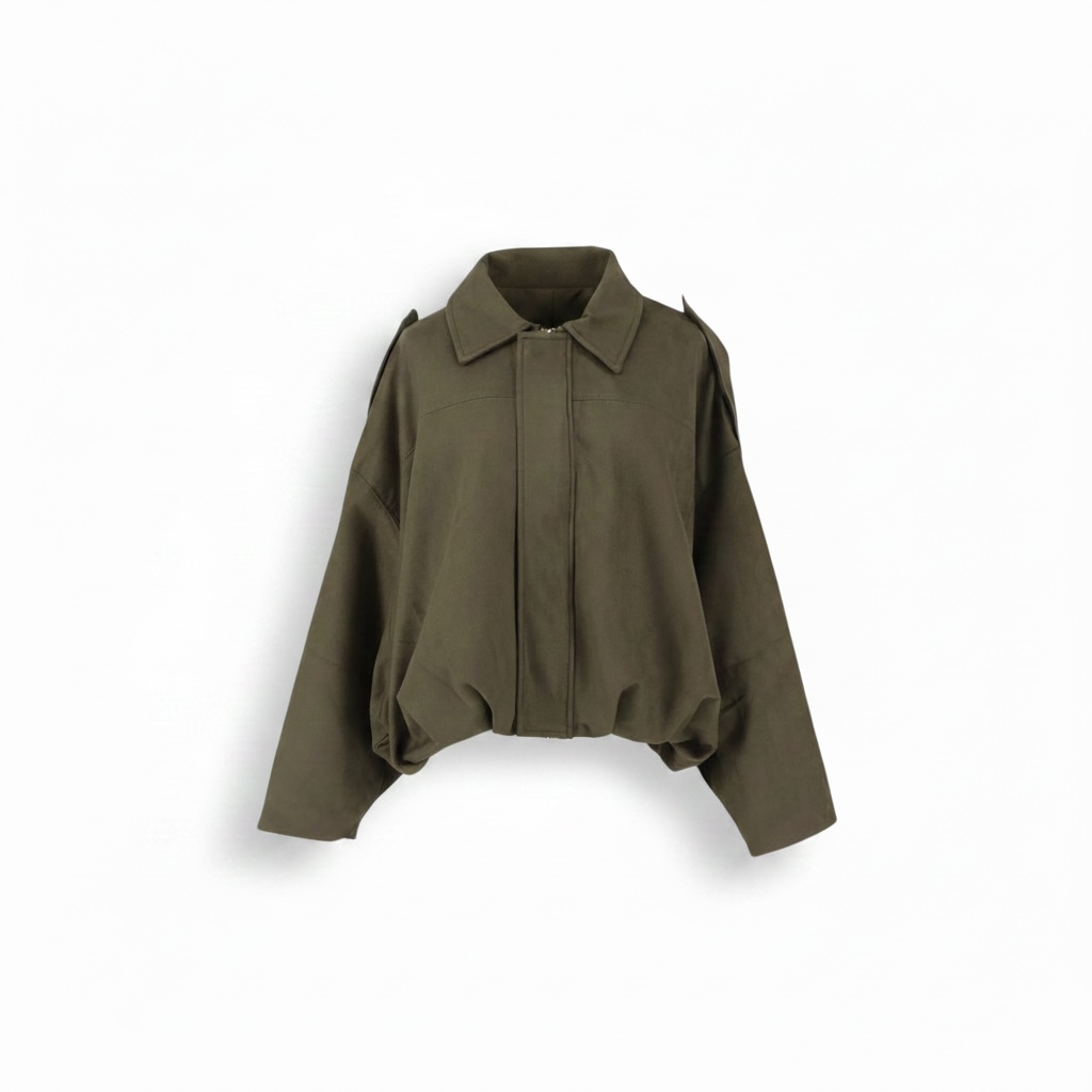 girlzhood Valira Jacke in Army Green mit Oversized-Passform, Umlegekragen und strukturierten Schultern
