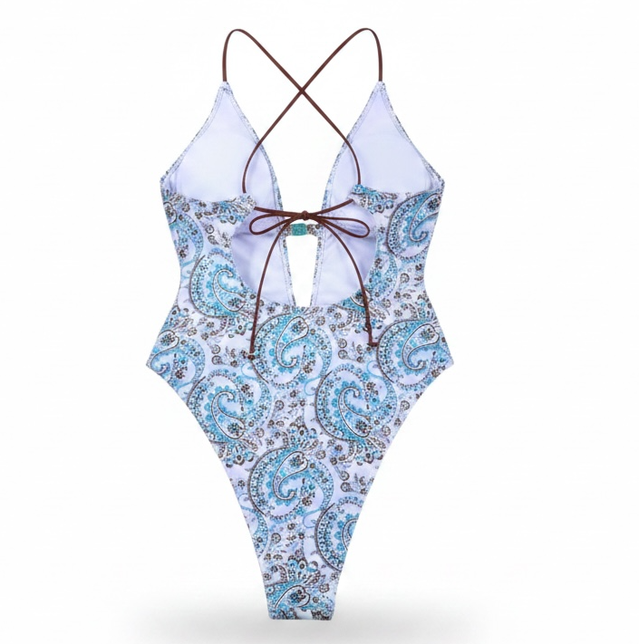 girlzhood Venom Luxe Badeanzug mit Paisley-Muster, tiefem V-Ausschnitt, High-Cut Beinausschnitt und Rückenschnürung