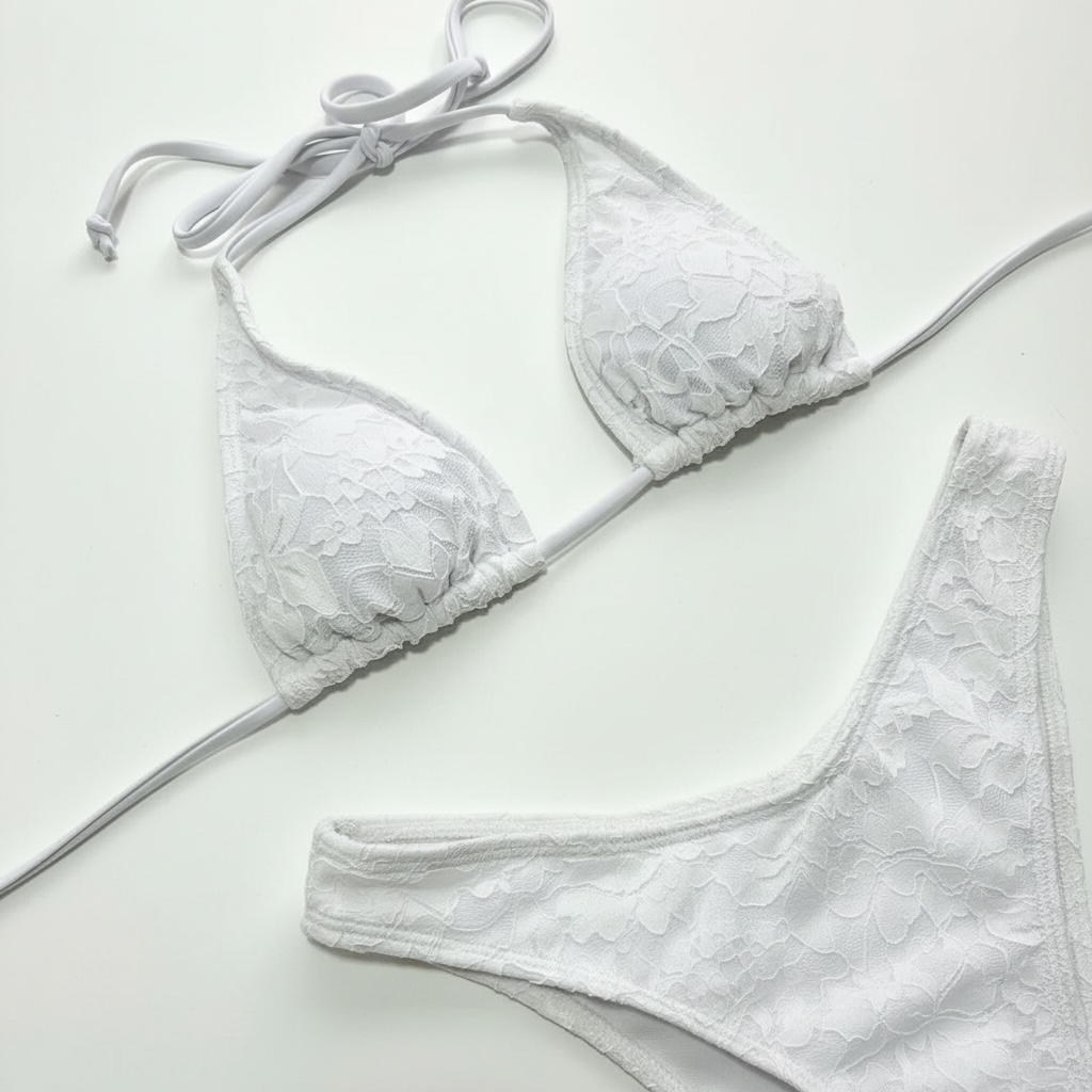girlzhood Saint Muse 3-teiliges Set mit weißem Triangle Bikini Top und Bikini Slip aus floraler Spitze